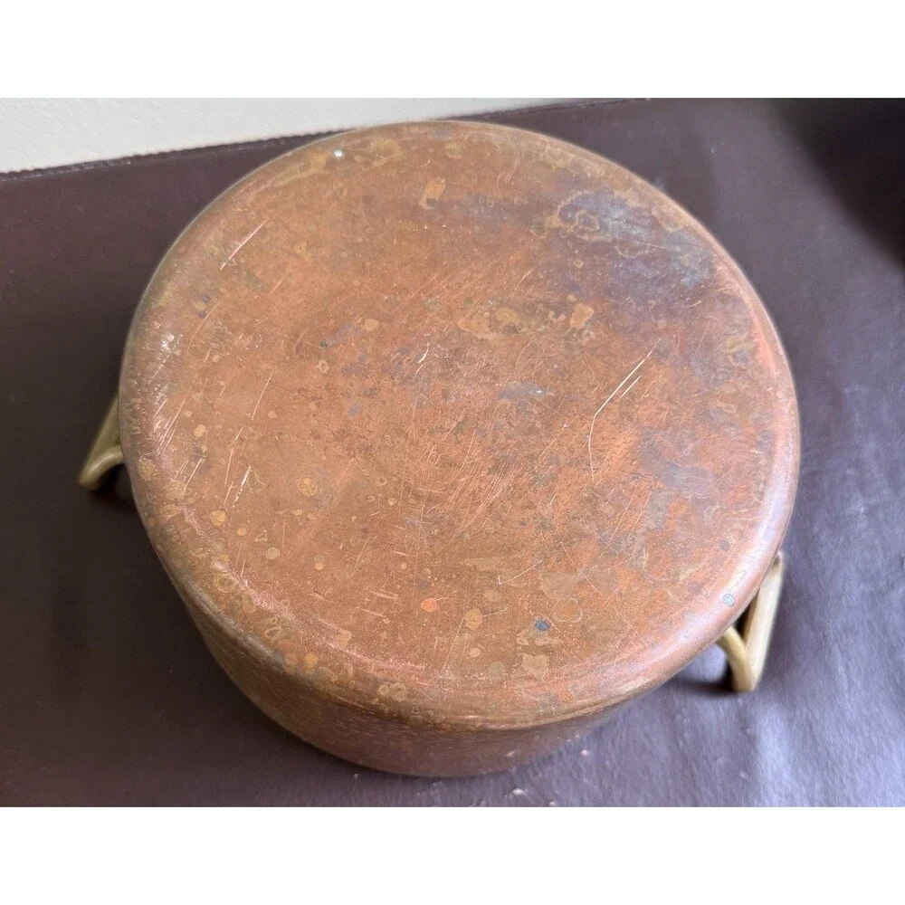 Vintage Copper Pot With Lid Brass Handles Patina Cottagecore French Country farm